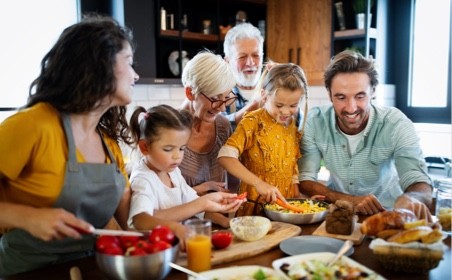 A family cooking together.