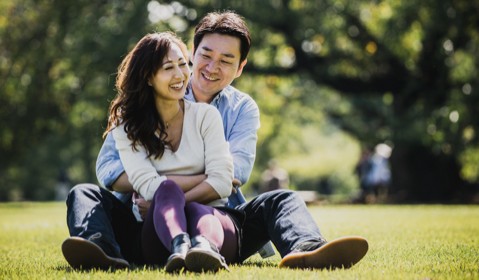 A couple sitting in a park.