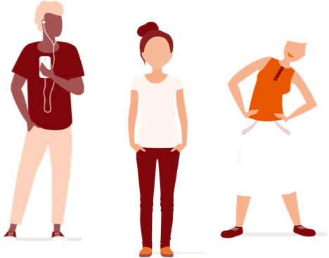 An illustration of three people standing.